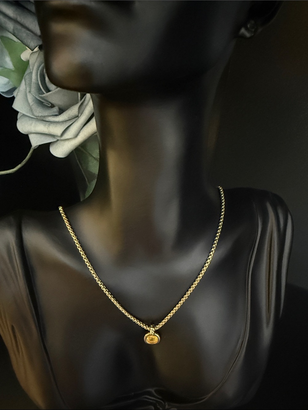 Gold Chain Necklace with Yellow Crystal Pendant - Picture 2 of 4